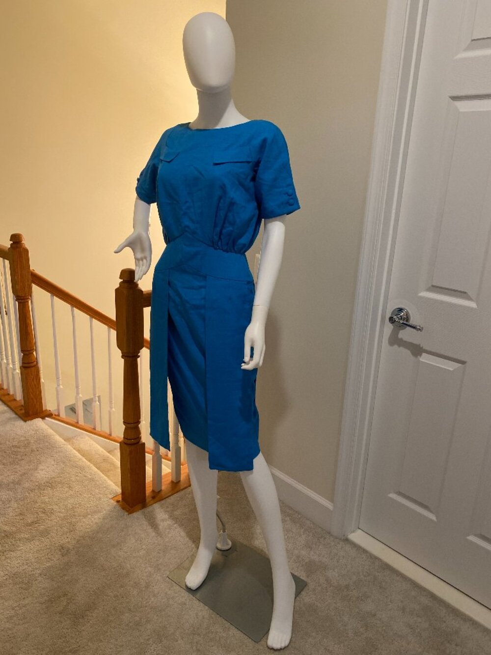 NWT Early 1960s Don Loper Turquoise Silk-Textured Sheath Dress